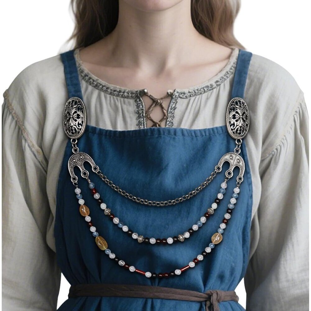 Viking Cloak Brooch Beaded Chain Medieval Costume Accessories Unisex